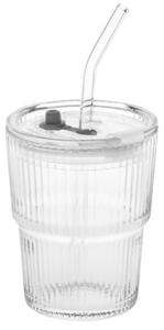 Kubki szklane z pokrywką i słomką 340 ML 2 szt