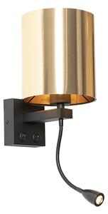 Kinkiet / Lampa scienna czarny z elastycznym ramieniem i kloszem złoty 15 cm - Brescia Oswietlenie wewnetrzne