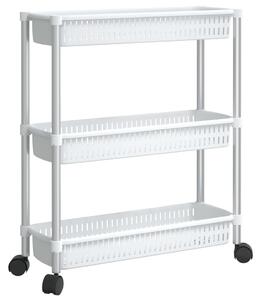 Wózek do przechowywania z 3 półkami, srebrno-biały, aluminiowy