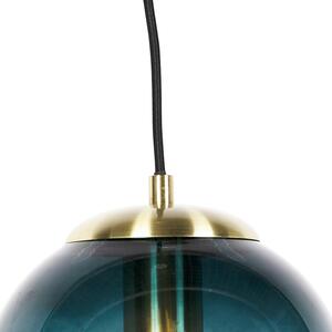 Lampa wisząca w stylu art deco, mosiądz, szkło w kolorze oceanicznego błękitu 20 cm - Pallon Oswietlenie wewnetrzne