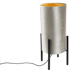 Designerska lampa stołowa czarna klosz welurowy srebrno-złoty - Rich Oswietlenie wewnetrzne