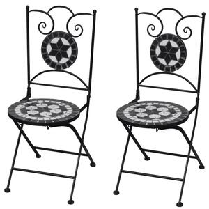 Składane krzesła bistro, 2 szt., ceramiczne, czarno-białe