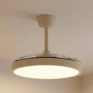 Wentylator sufitowy LED Lindby Orasu, Ø 107 cm, beżowy, CCT Orasu, kremowy / amber, salon / jadalnia, metal, nowoczesny