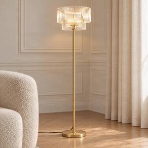 Lampa stojąca Meritt Lucande, mosiężny / złoty, salon / jadalnia, szkło, nowoczesny