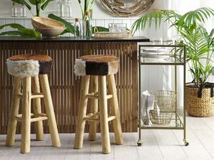 Skórzany stołek tapicerowany taboret barowy drewno tekowe brązowy Walton Beliani