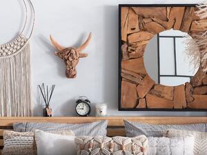 Rustykalna dekoracja ścienna głowa byka naturalne drewno tekowe Bull Head Beliani