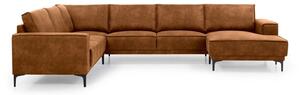 Koniakowa sofa w kształcie litery U z imitacji skóry Scandic Copenhagen, prawostronna