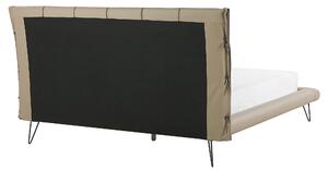 Retro łóżko tapicerowane ekoskóra 160 x 200 cm ze stelażem beżowe Betin Beliani