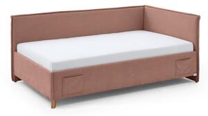 Różowe tapicerowane narożne łóżko dziecięce ze schowkiem ze stelażem 120x200 cm Fun – Meise Möbel
