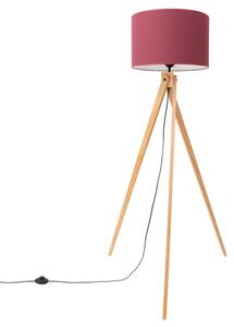 Lampa stojąca podłogowa z abażurem burgundowym trójnóg drewniany 1xE27 15W NATT Sollux Lighting