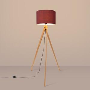 Lampa stojąca podłogowa z abażurem burgundowym trójnóg drewniany 1xE27 15W NATT Sollux Lighting