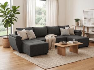 Rozkładana sofa narożna w kształcie U LIVARO 305x140 cm, ciemnoszara