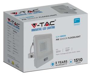 Projektor LED V-TAC 20W SAMSUNG CHIP Czujnik Ruchu Biały Przewód 1M VT-128S-1 3000K 1510lm 5 Lat Gwarancji