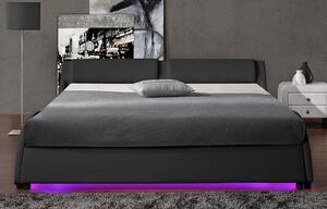 MebleMWM Łóżko tapicerowane 868 LED nowoczesne, materac | 180x200 | Ekoskóra | Czarny