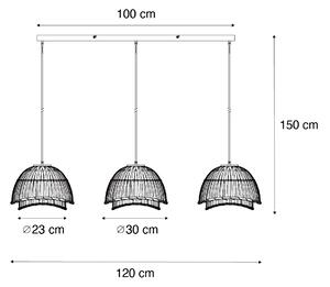 Orientalna lampa wisząca czarna z naturalnym bambusem 3-punktowa - Pua Oswietlenie wewnetrzne