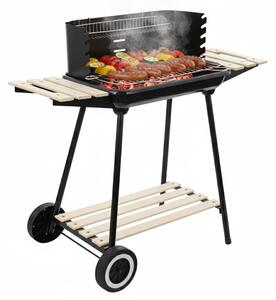 Grill węglowy ogrodowy na kółkach z 3 półkami i rożnem