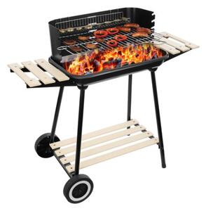Grill węglowy ogrodowy na kółkach z 3 półkami i rożnem