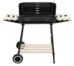 Grill węglowy ogrodowy na kółkach z 3 półkami i rożnem