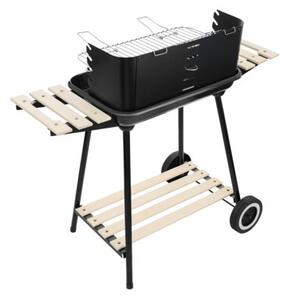 Grill węglowy ogrodowy na kółkach z 3 półkami i rożnem