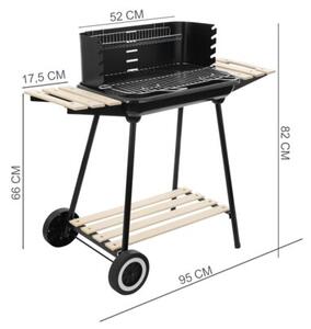 Grill węglowy ogrodowy na kółkach z 3 półkami i rożnem