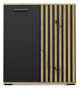 Komoda BLACK 04 do salonu o szerokości 80 cm drzwi z lamelami 3d korpus dąb artisan czarne lamele