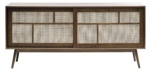 Ciemnobrązowa niska komoda w dekorze dębu z drzwiami przesuwnymi 180x80 cm Barrali – Unique Furniture