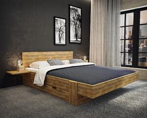 Łóżko drewniane Azzano : Rozmiar - 140x200, Rodzaj drewna - Dąb, Wybarwienie drewna - Dąb rustykalny, Szuflada - Tak