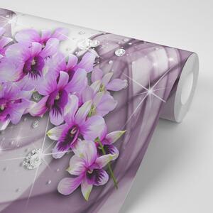 Tapeta fioletowe kwiaty na abstrakcyjnym tle