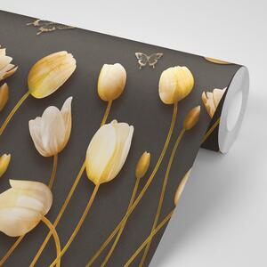 Tapeta tulipany ze złotym motywem