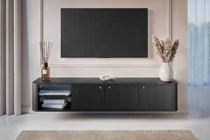 Szafka RTV wisząca Vesper 187 cm trzydrzwiowa - czarny / złote uchwyty