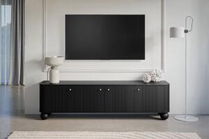 Szafka RTV Vesper 4D 187 cm - czarny / złote uchwyty / nogi kule