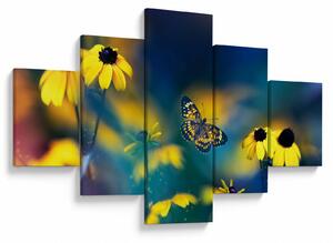 Obraz - Żółty motyl z kwiatami (125x70 cm)