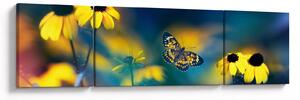 Obraz - Żółty motyl z kwiatami (170x50 cm)