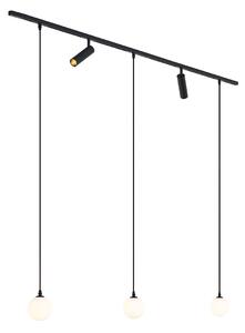 Nowoczesny system szynowy czarny z 2 reflektorami i 3 lampami wiszącymi 1-fazowy - Slimline Uzzy Eira