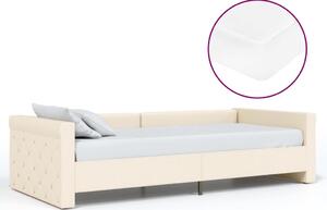 Łóżko dzienne z materacem i USB, kremowe, tkanina, 90x200 cm