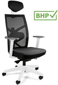 Ergonomiczny fotel biurowy Tune biały/czarny, zgodny z normą BHP