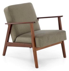 Fotel do salonu Milano, retro, typu lisek, prl, drewniany, oliwkowy