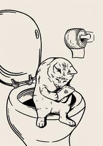 Ilustracja Cat on Toilet in black, Tara Royle