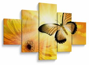 Obraz - Żółty motyl z kwiatkiem (125x70 cm)