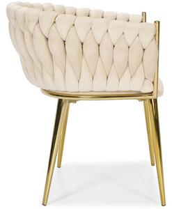 OUTLET - Stylowe krzesło złote nogi welur ROSA - beżowe