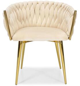 Stylowe krzesło złote nogi welur ROSA - beżowe