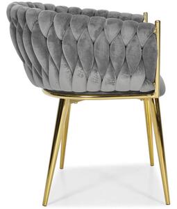 Welurowe krzesło glamour złote nogi ROSA - szare