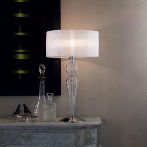 Włoska lampa nocna stołowa z szklaną podstawą i półprzezroczystym plisowanym białym abażurem Ideal Lux 044491 Duchessa E27 64cm x 36cm