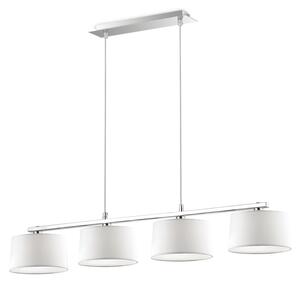 Lampa wisząca nad stół chromowana listwa 93cm z czterema białymi abażurami Ideal Lux 075495 Hilton 4xG9