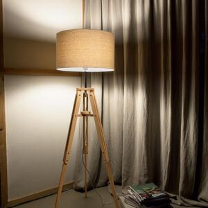 Lampa podłogowa na drewnianym trójnogu z materiałowym abażurem Ideal Lux 137827 Klimt E27 49cm x 161cm