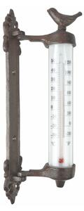 Żeliwny termometr ścienny z ptaszkiem Esschert Design Dekor Bird, wys. 27,3 cm