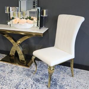 Krzesło glamour Stanley II Gold White - złote krzesło tapicerowane białe