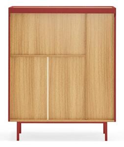 Czerwona wysoka komoda w dekorze dębu 95x120 cm Arista – Teulat