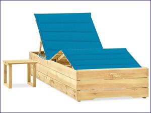 Leżak z niebieską poduszką i stolikiem do ogrodu - Mitros