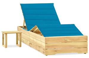 Leżak z niebieską poduszką i stolikiem do ogrodu - Mitros